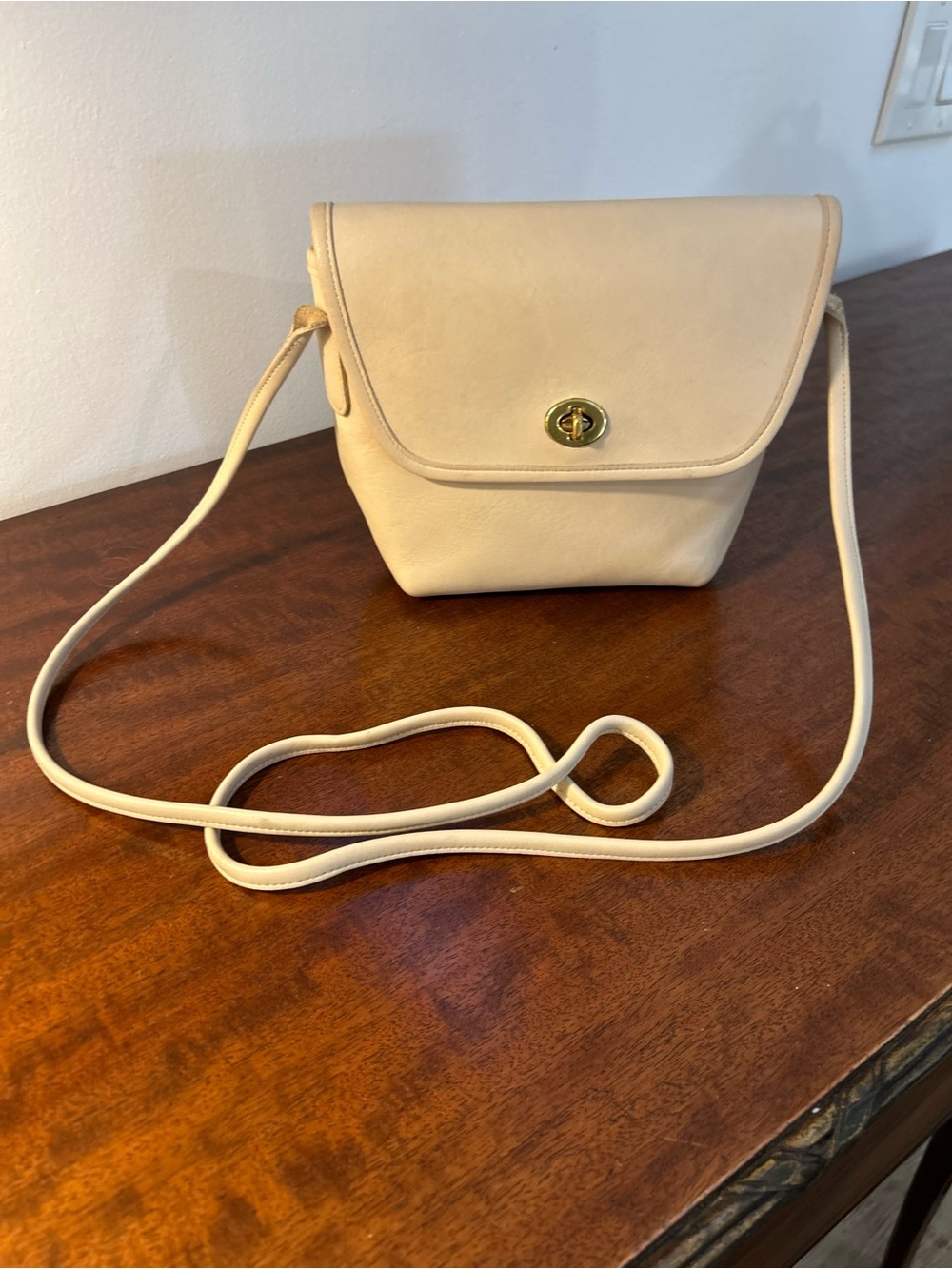 Coach Quincy Cream Crossbody Bag with Gold Turn-Lock Strap circa 1990’s